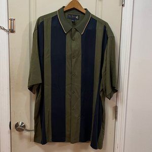 Nat Nast Mens XL 100% Silk S/S Button down Shirt. Green/Blue